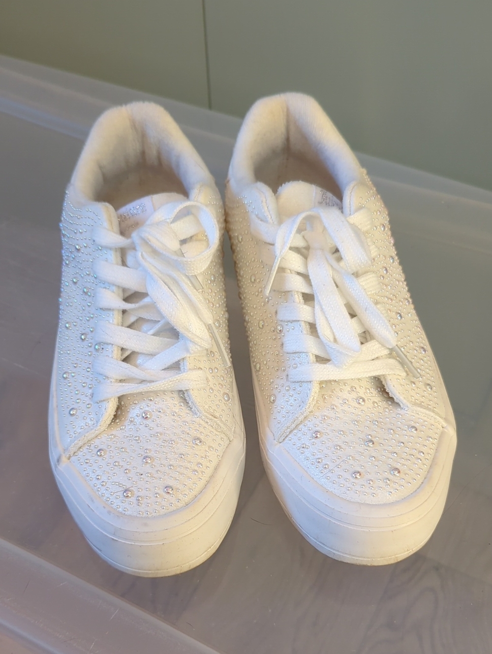 Juicy Couture White Crystal-Embellished Lace-Up Sneakers